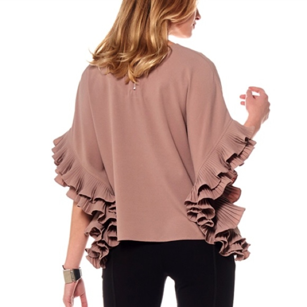 Dressy Crop blouse with pleated sleeves - WHITE - Picture 4 of 7